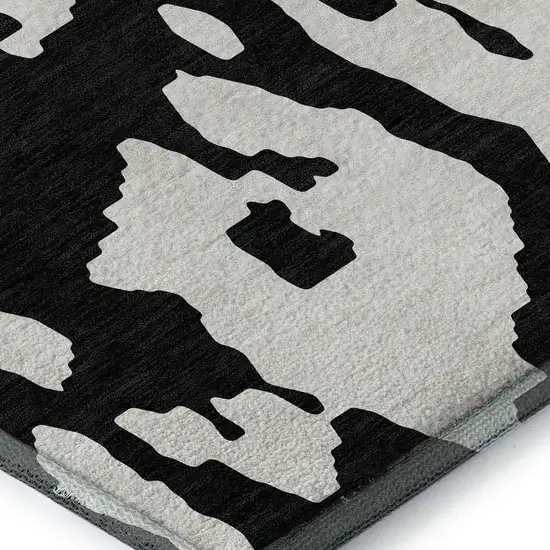 Black And Ivory Abstract Washable Area Rug With UV Protection Photo 7
