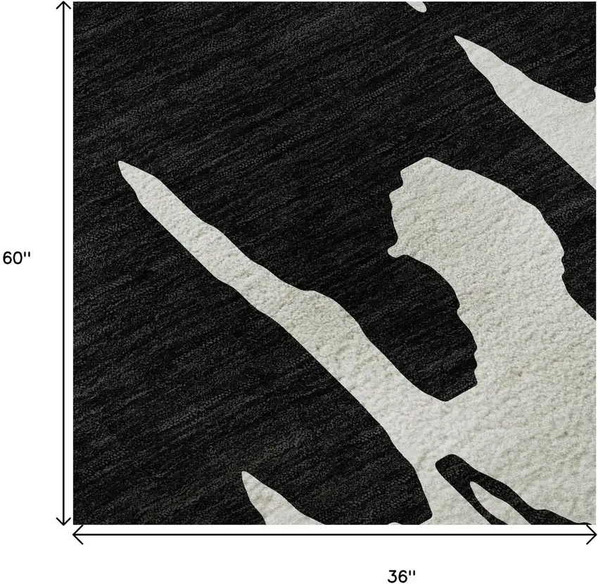 Black And Ivory Abstract Washable Area Rug With UV Protection Photo 9