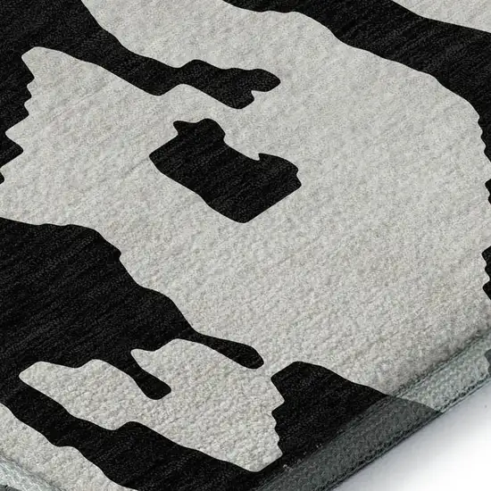 Black And Ivory Abstract Washable Area Rug With UV Protection Photo 6
