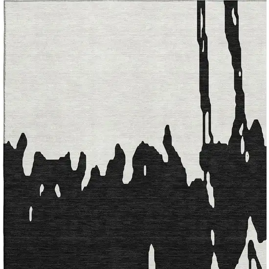 Black And Ivory Abstract Washable Area Rug With UV Protection Photo 3