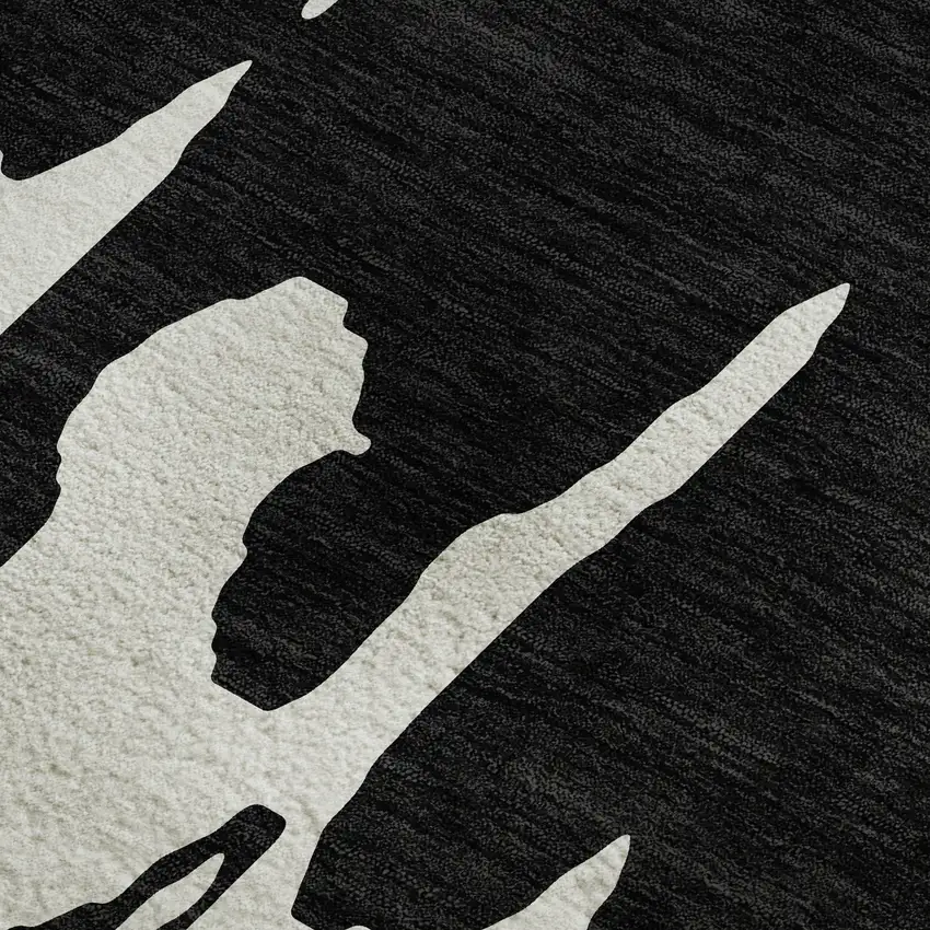 Black And Ivory Abstract Washable Area Rug With UV Protection Photo 2