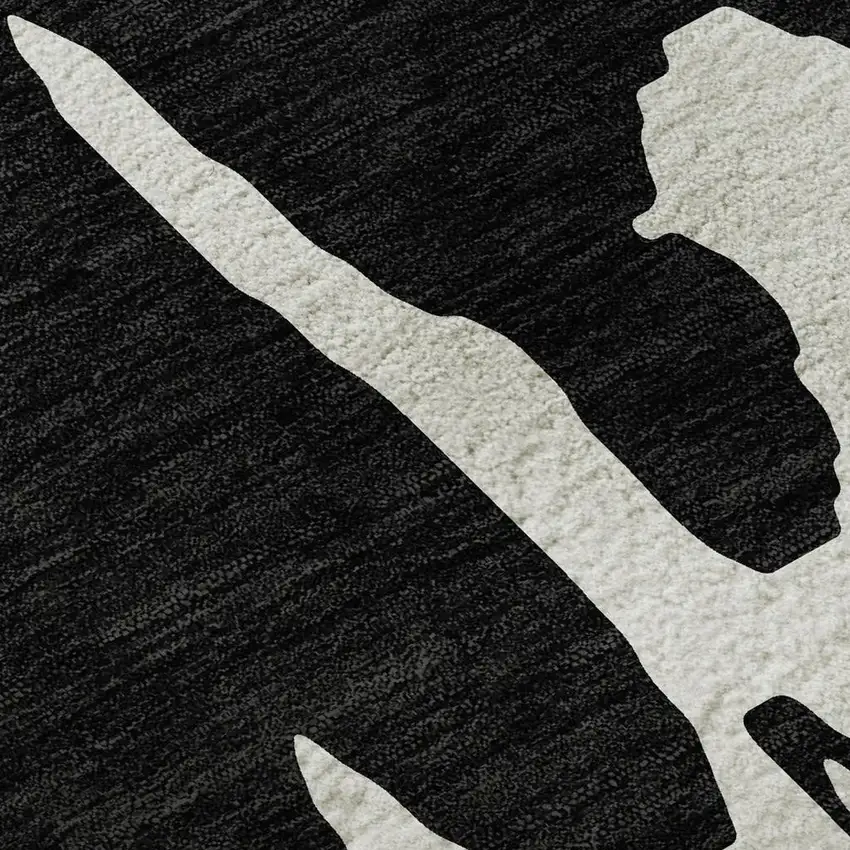 Black And Ivory Abstract Washable Area Rug With UV Protection Photo 3