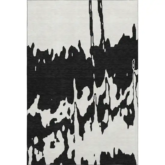 Black And Ivory Abstract Washable Area Rug With UV Protection Photo 6
