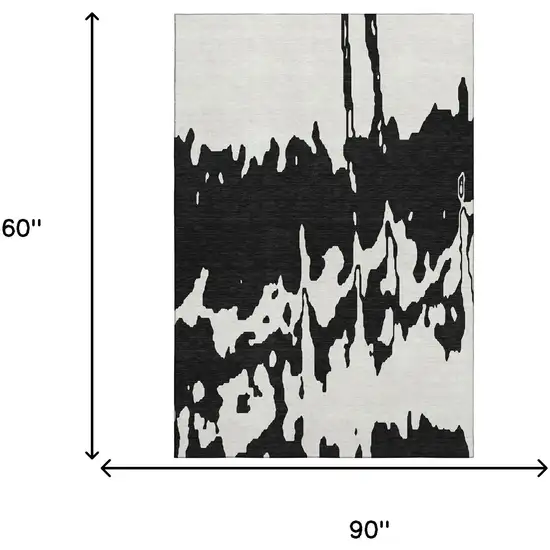 Black And Ivory Abstract Washable Area Rug With UV Protection Photo 8