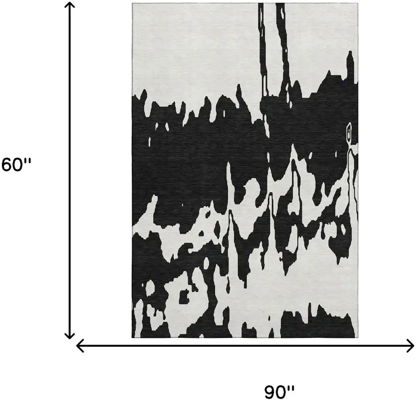 Black And Ivory Abstract Washable Area Rug With UV Protection Photo 8
