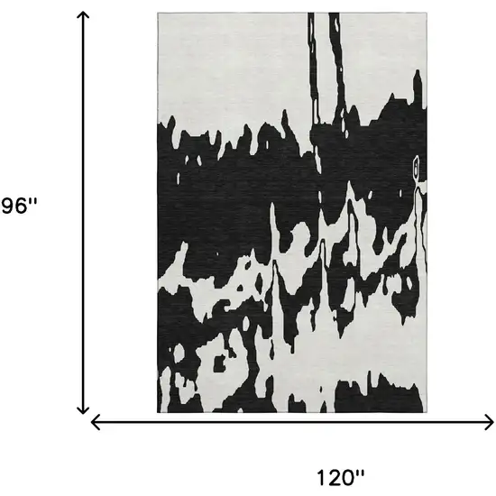 Black And Ivory Abstract Washable Area Rug With UV Protection Photo 8