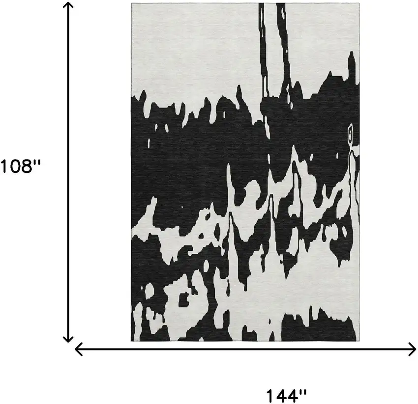 Black And Ivory Abstract Washable Area Rug With UV Protection Photo 9