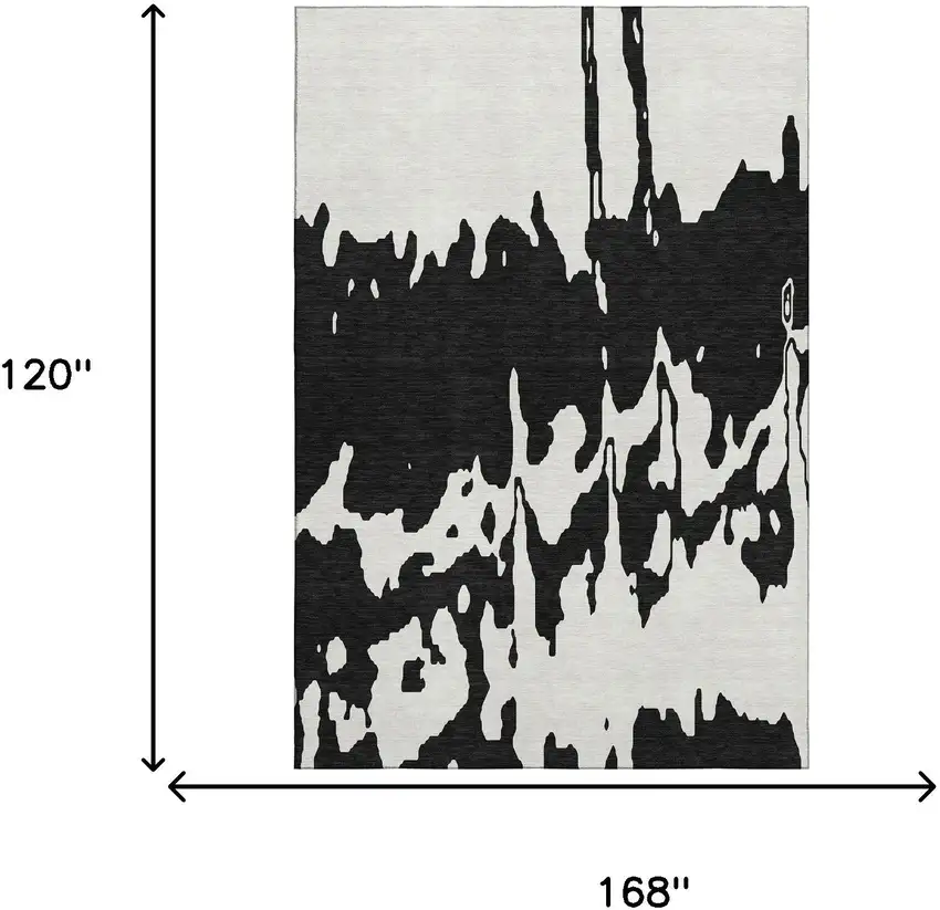 Black And Ivory Abstract Washable Area Rug With UV Protection Photo 9