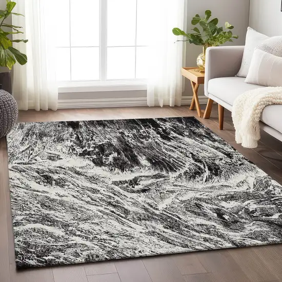 Black And Ivory Abstract Washable Area Rug With UV Protection Photo 5