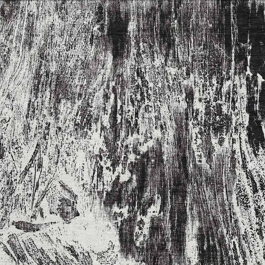 Black And Ivory Abstract Washable Area Rug With UV Protection Photo 2