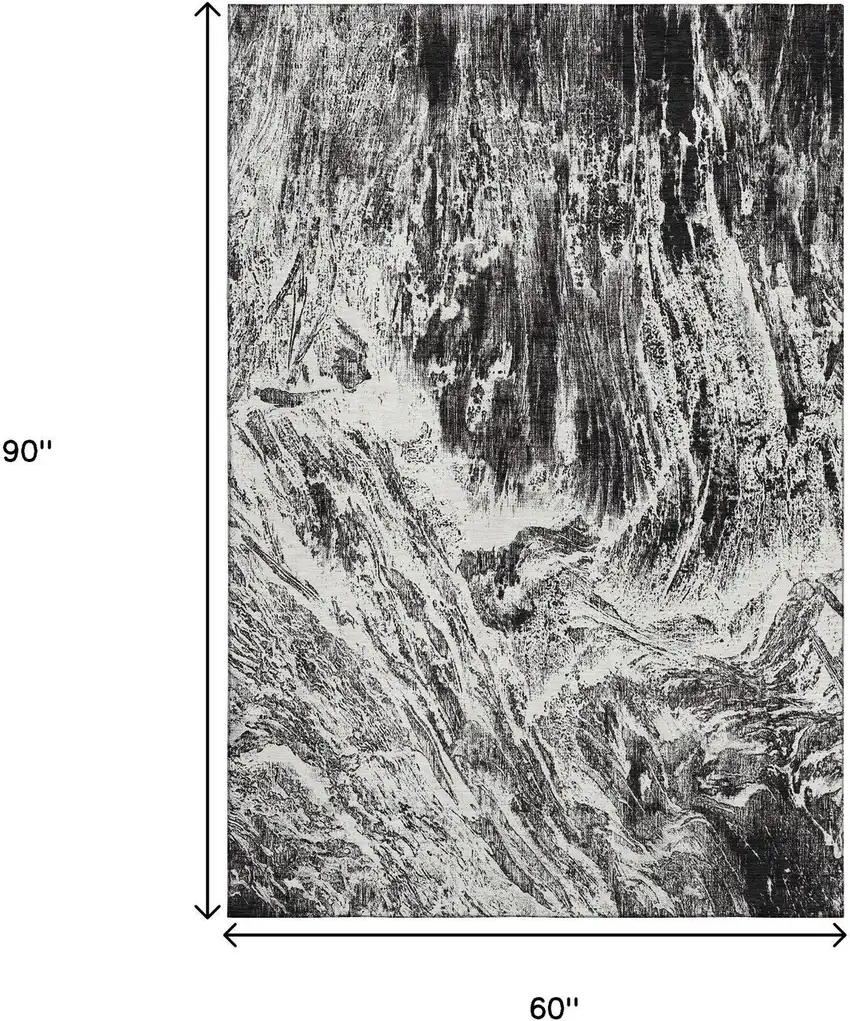 Black And Ivory Abstract Washable Area Rug With UV Protection Photo 8