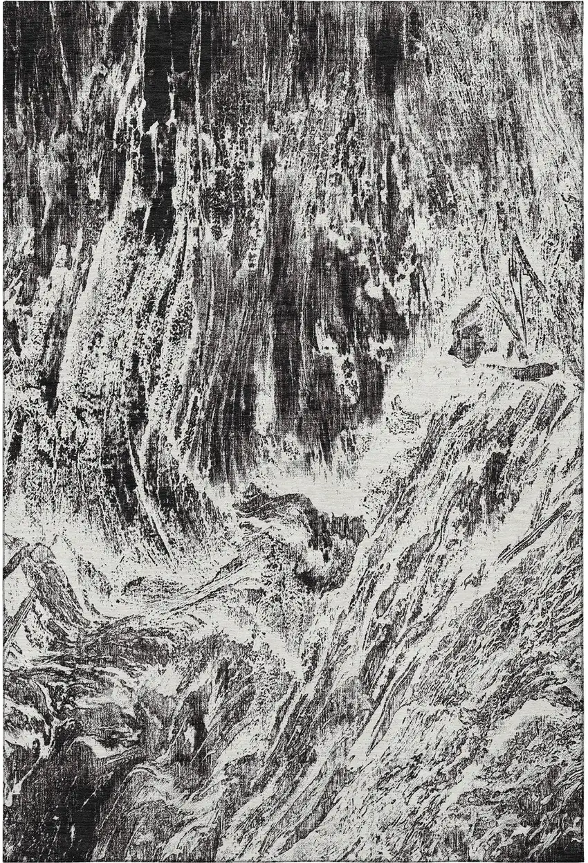 Black And Ivory Abstract Washable Area Rug With UV Protection Photo 3