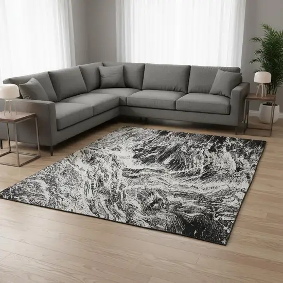 Black And Ivory Abstract Washable Area Rug With UV Protection Photo 2