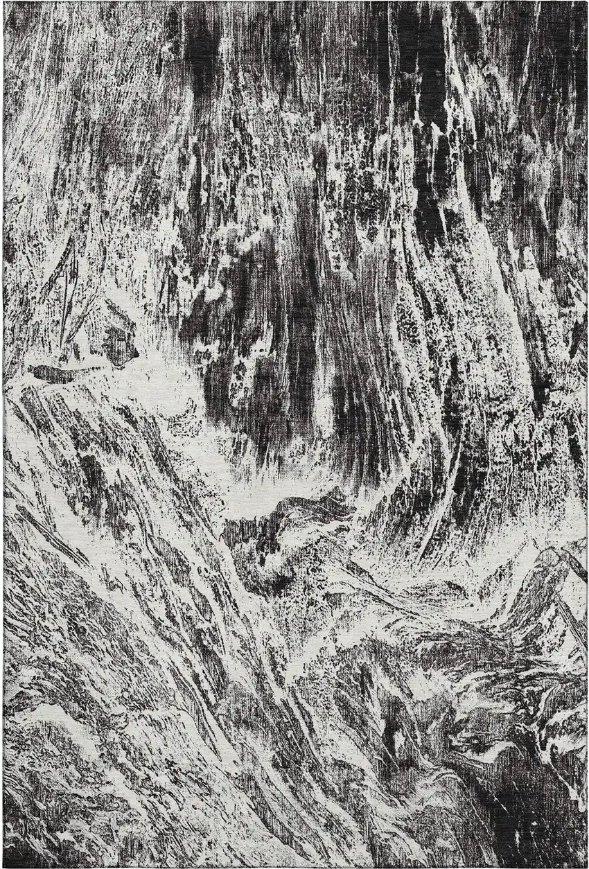 Black And Ivory Abstract Washable Area Rug With UV Protection Photo 1