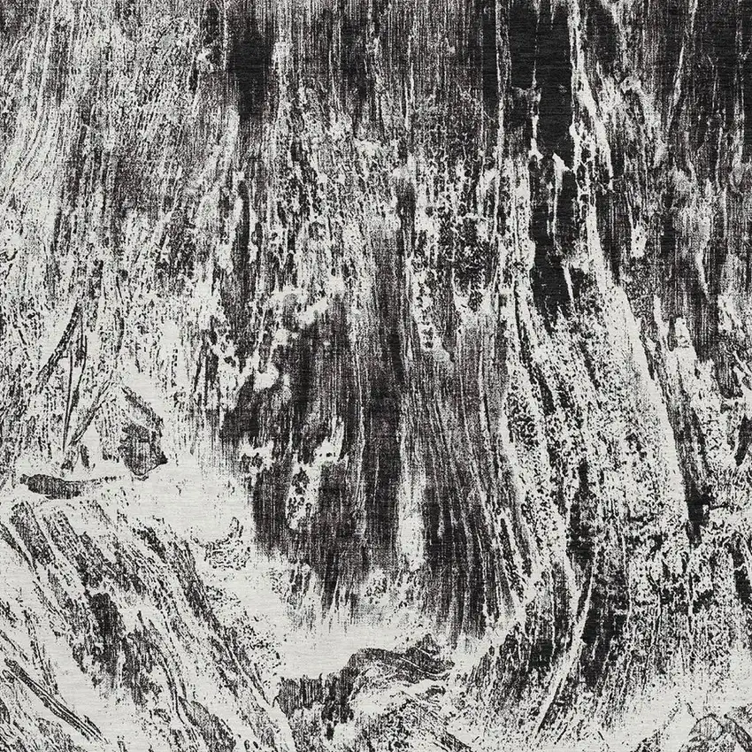 Black And Ivory Abstract Washable Area Rug With UV Protection Photo 2