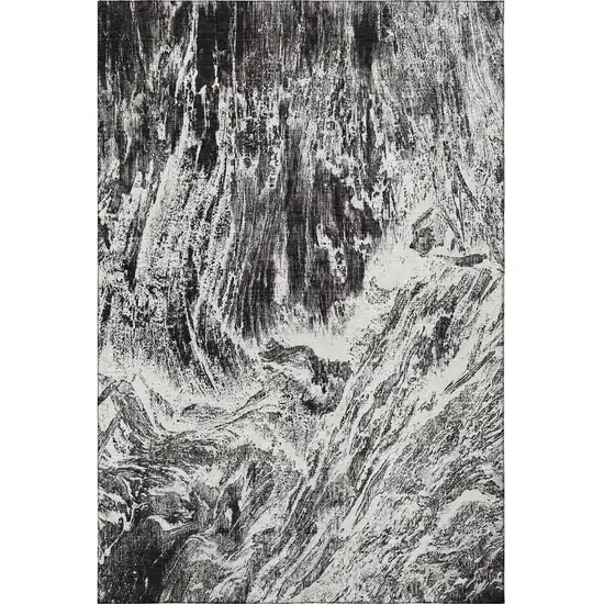 Black And Ivory Abstract Washable Area Rug With UV Protection Photo 3