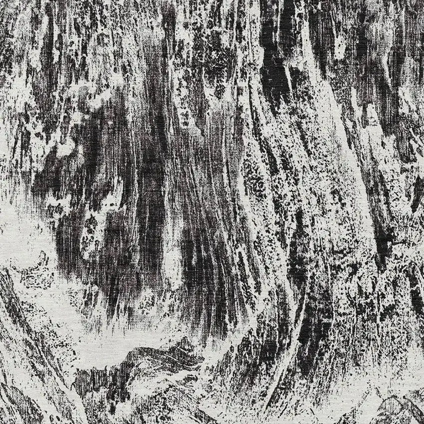 Black And Ivory Abstract Washable Area Rug With UV Protection Photo 2