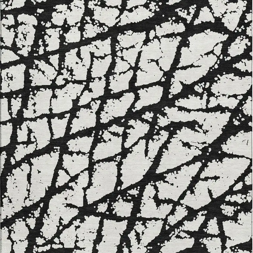 Black And Ivory Abstract Washable Area Rug With UV Protection Photo 3
