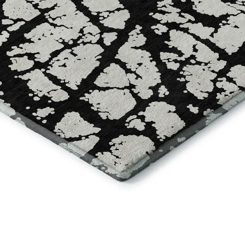 Black And Ivory Abstract Washable Area Rug With UV Protection Photo 7