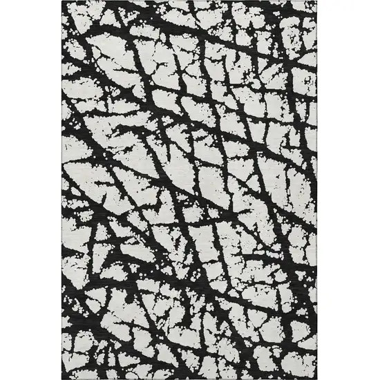 Black And Ivory Abstract Washable Area Rug With UV Protection Photo 3
