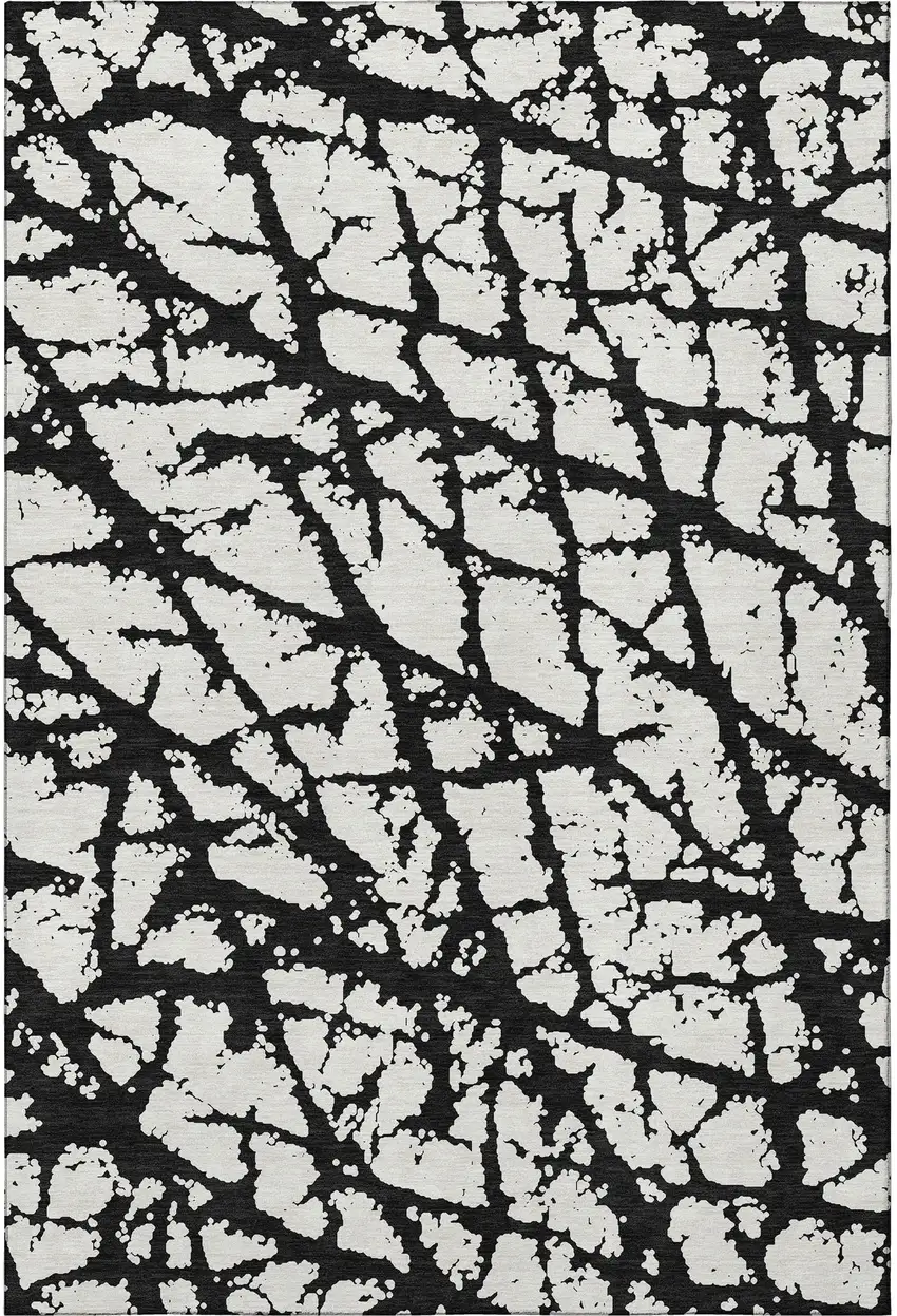 Black And Ivory Abstract Washable Area Rug With UV Protection Photo 3