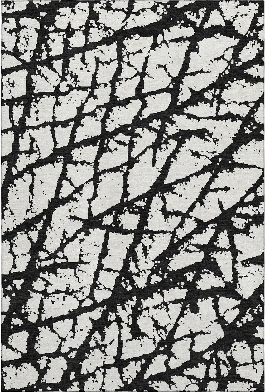 Black And Ivory Abstract Washable Area Rug With UV Protection Photo 1