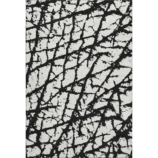 Black And Ivory Abstract Washable Area Rug With UV Protection Photo 1