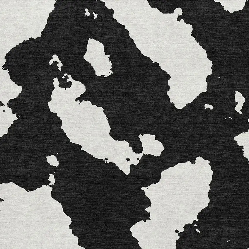 Black And Ivory Abstract Washable Area Rug With UV Protection Photo 2