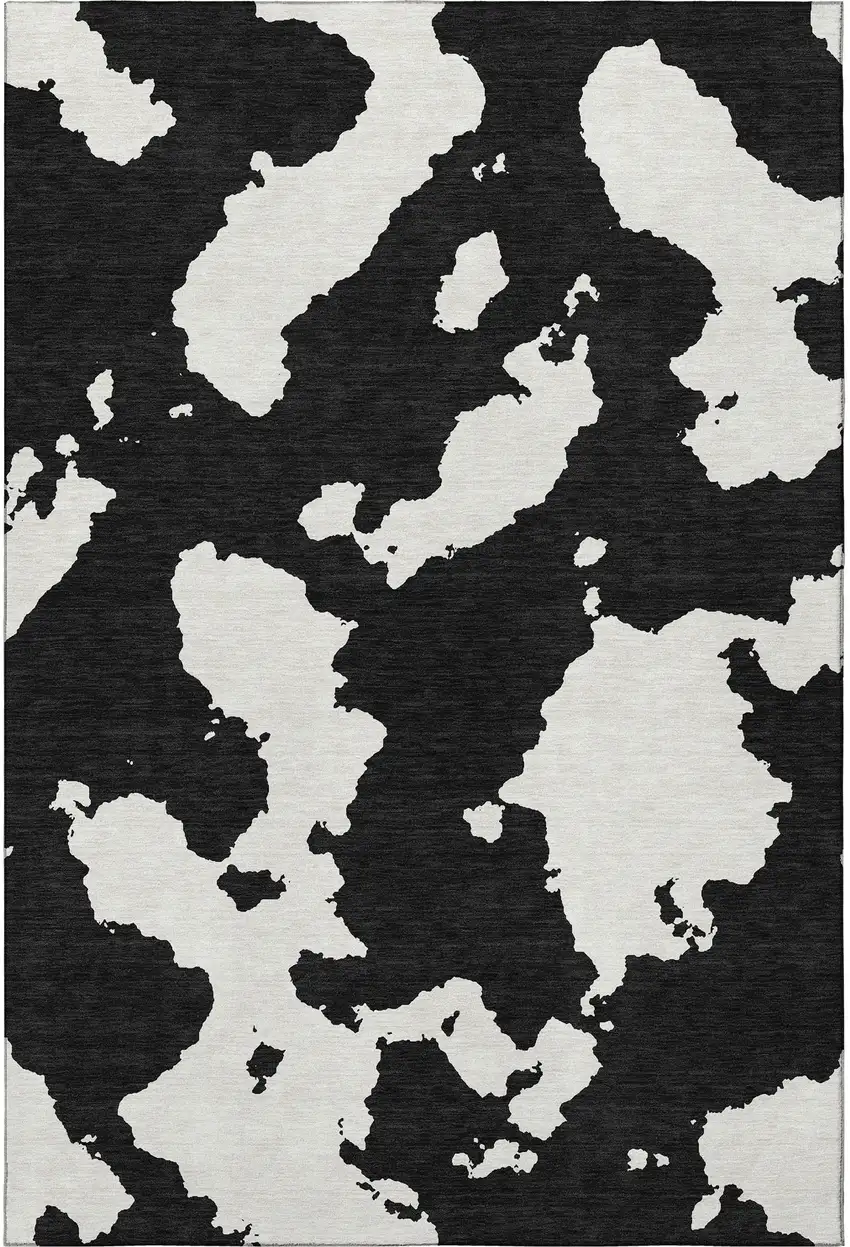 Black And Ivory Abstract Washable Area Rug With UV Protection Photo 3