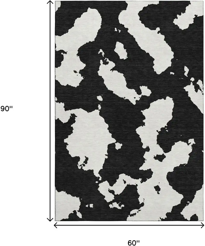 Black And Ivory Abstract Washable Area Rug With UV Protection Photo 8