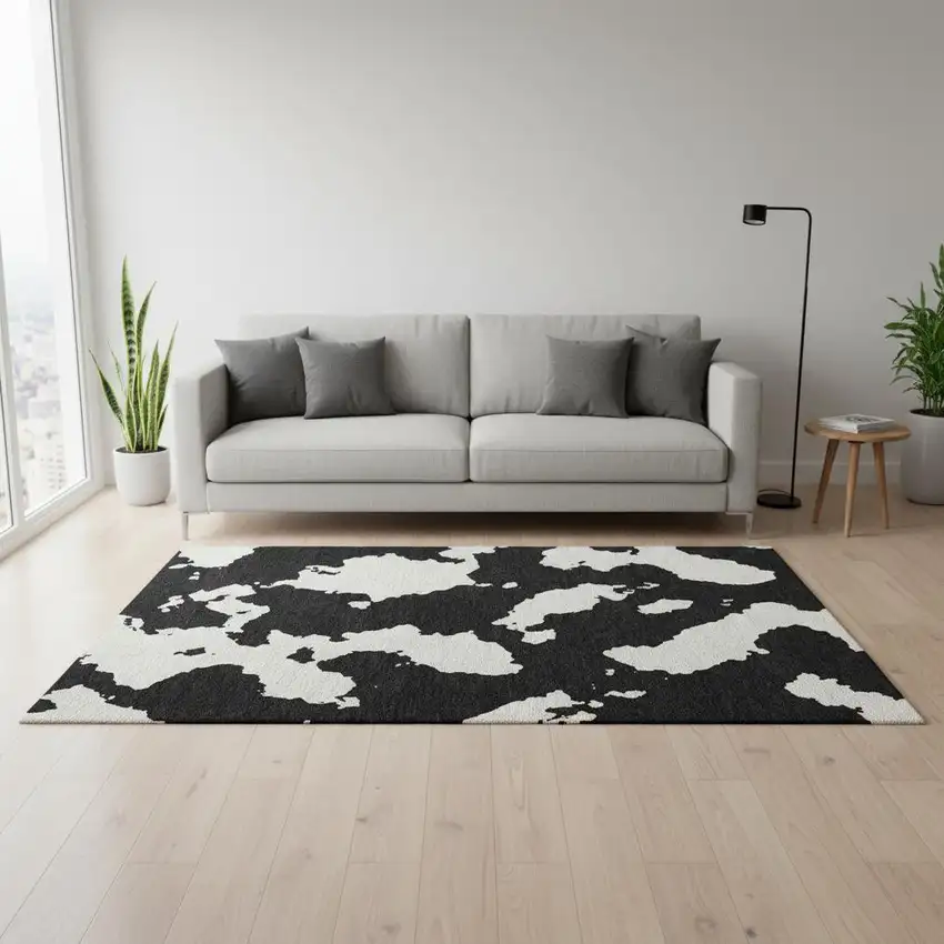 Black And Ivory Abstract Washable Area Rug With UV Protection Photo 2