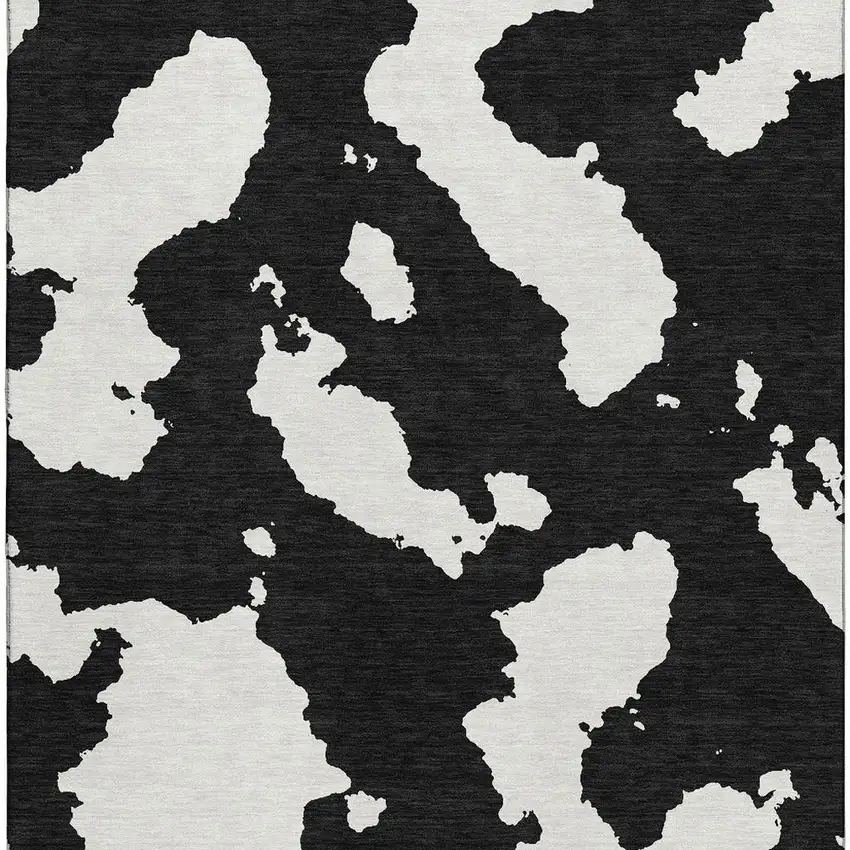 Black And Ivory Abstract Washable Area Rug With UV Protection Photo 2