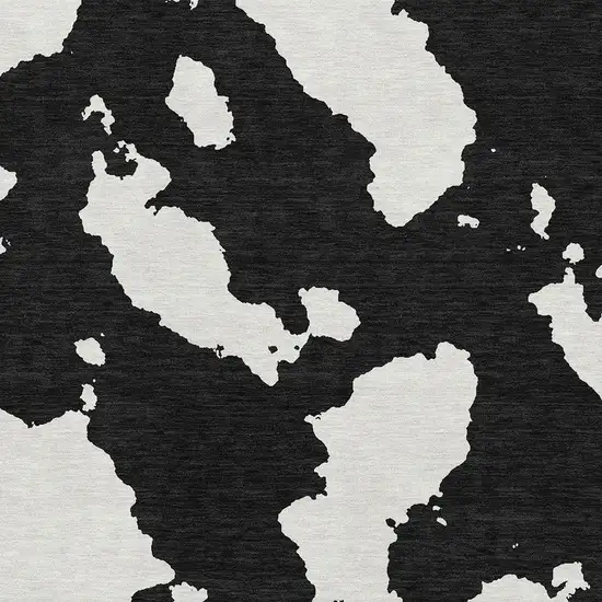 Black And Ivory Abstract Washable Area Rug With UV Protection Photo 2
