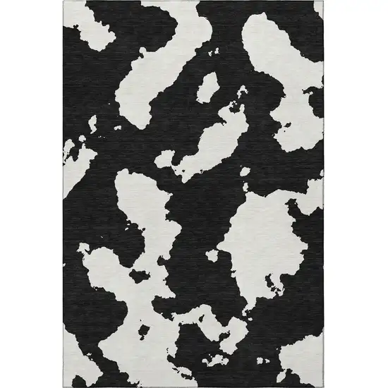 Black And Ivory Abstract Washable Area Rug With UV Protection Photo 3