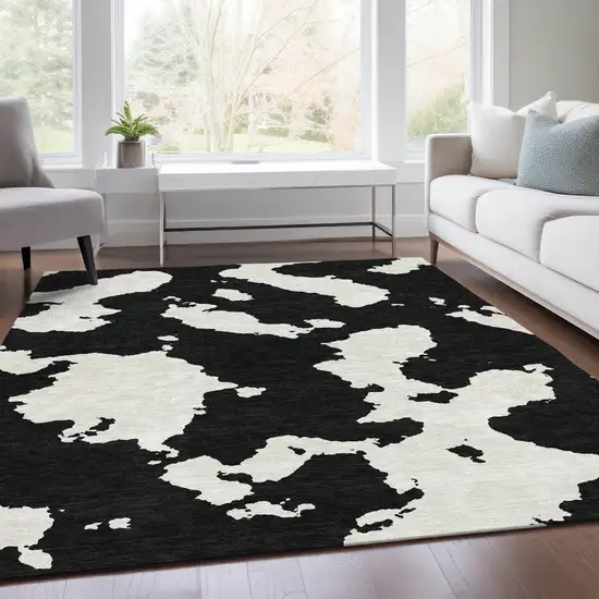 Black And Ivory Abstract Washable Area Rug With UV Protection Photo 5