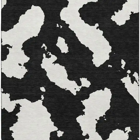 Black And Ivory Abstract Washable Area Rug With UV Protection Photo 3
