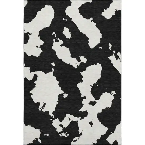 Black And Ivory Abstract Washable Area Rug With UV Protection Photo 1