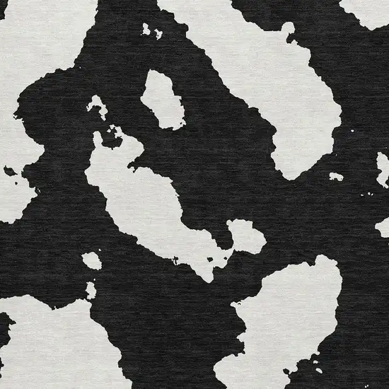 Black And Ivory Abstract Washable Area Rug With UV Protection Photo 2