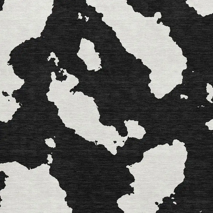 Black And Ivory Abstract Washable Area Rug With UV Protection Photo 2