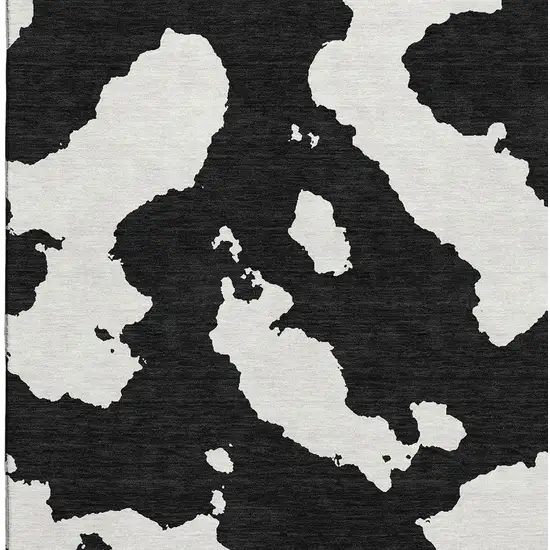 Black And Ivory Abstract Washable Area Rug With UV Protection Photo 2