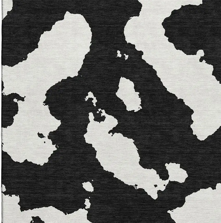 Black And Ivory Abstract Washable Area Rug With UV Protection Photo 2