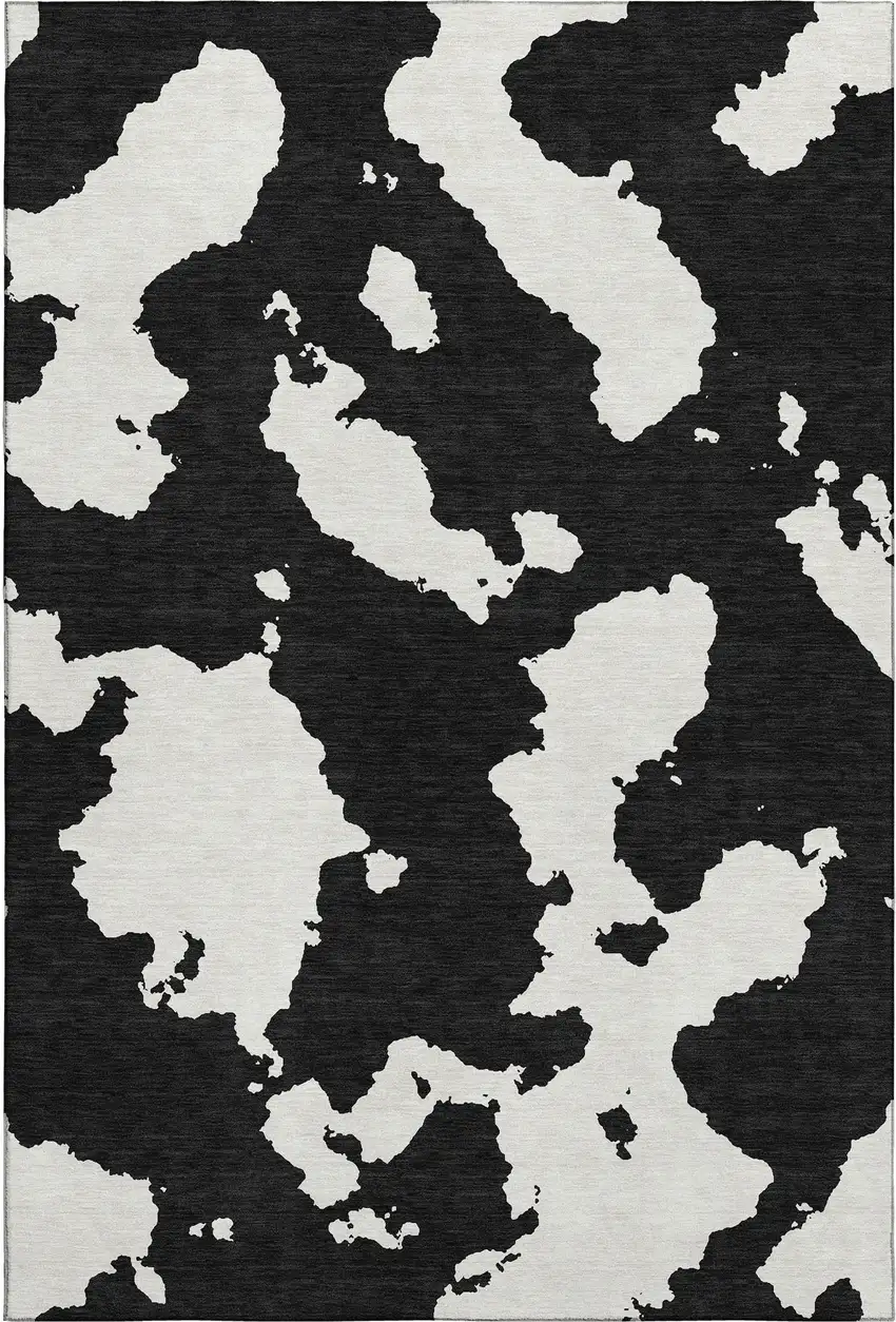Black And Ivory Abstract Washable Area Rug With UV Protection Photo 1