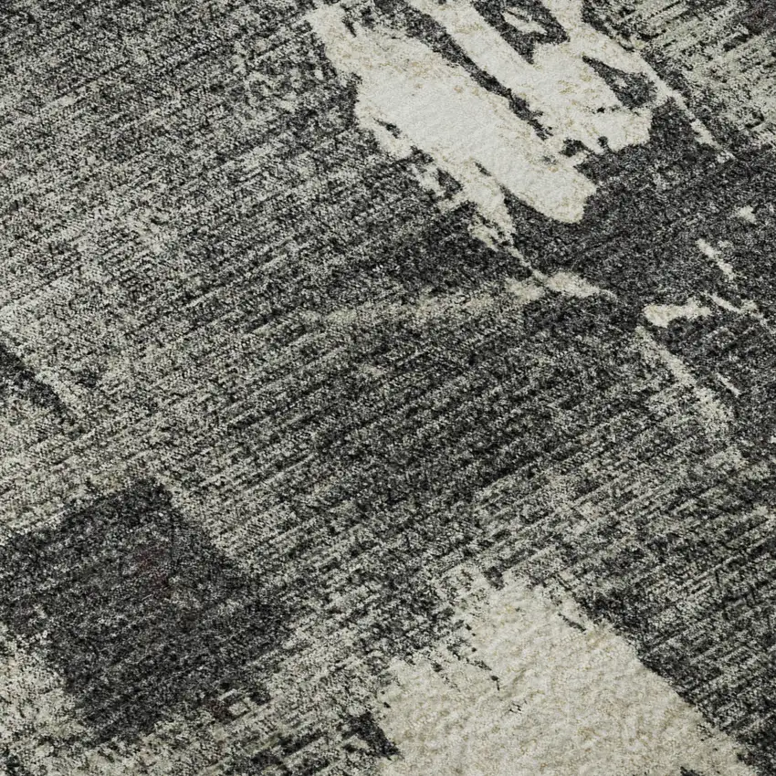 Black And Ivory Abstract Washable Area Rug With UV Protection Photo 9