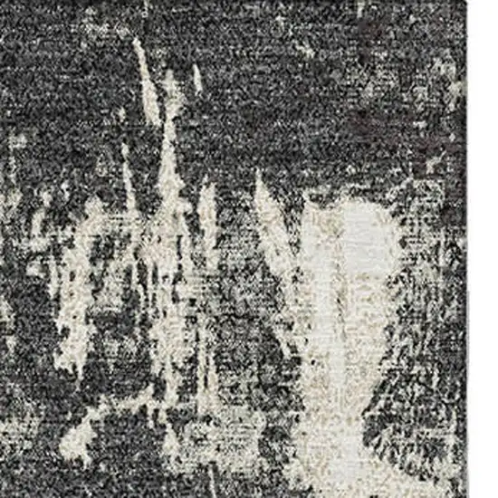 Black And Ivory Abstract Washable Area Rug With UV Protection Photo 3