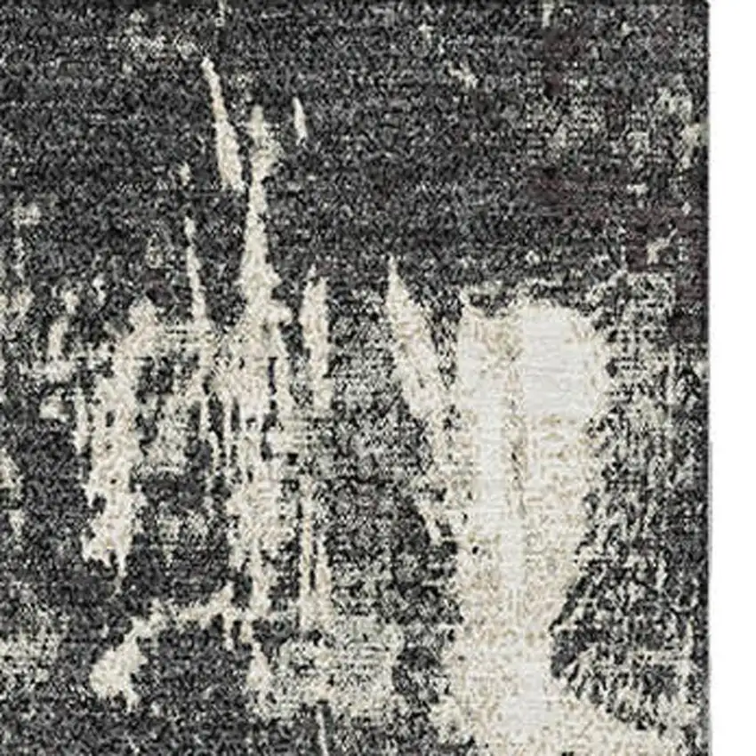 Black And Ivory Abstract Washable Area Rug With UV Protection Photo 2