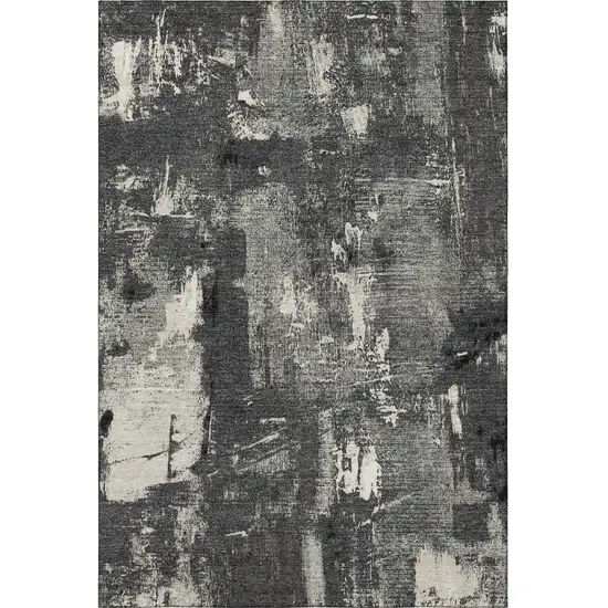 Black And Ivory Abstract Washable Area Rug With UV Protection Photo 3