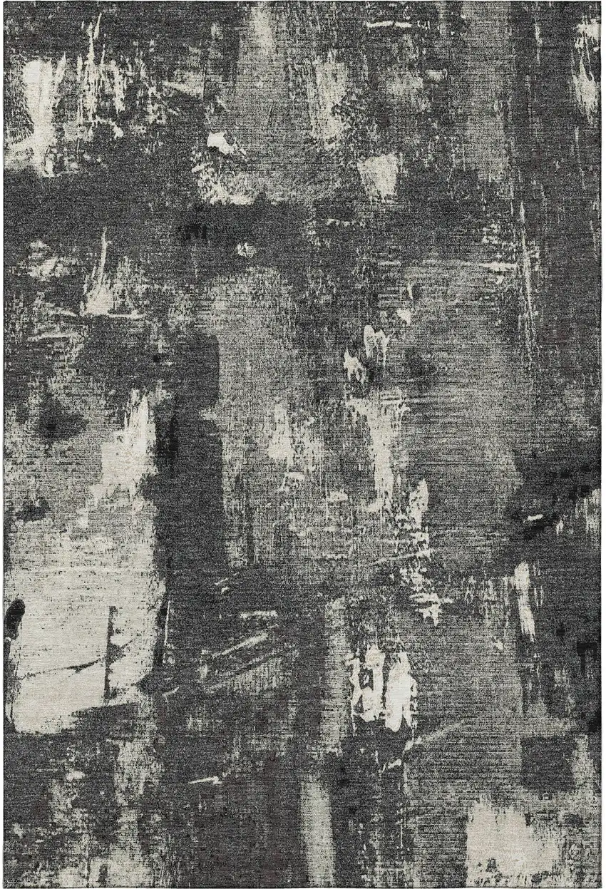 Black And Ivory Abstract Washable Area Rug With UV Protection Photo 3