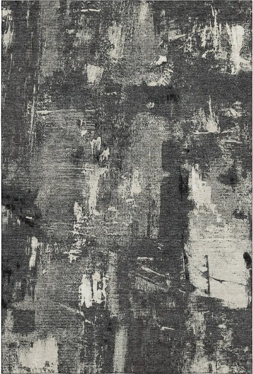 Black And Ivory Abstract Washable Area Rug With UV Protection Photo 1