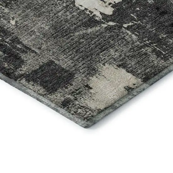 Black And Ivory Abstract Washable Area Rug With UV Protection Photo 7