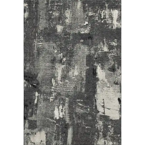 Black And Ivory Abstract Washable Area Rug With UV Protection Photo 1